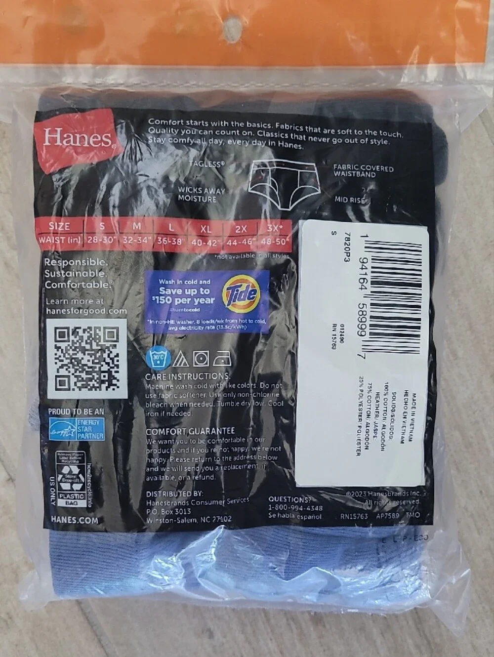 Hanes Men’s 3-Pack Briefs - Black, Gray & Blue